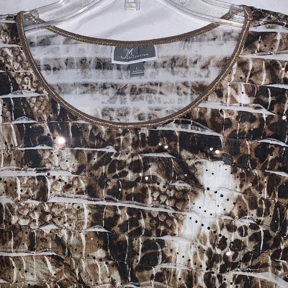 M collection polyester spandex tan black large size ladies gold sequin top. - Picture 2 of 4